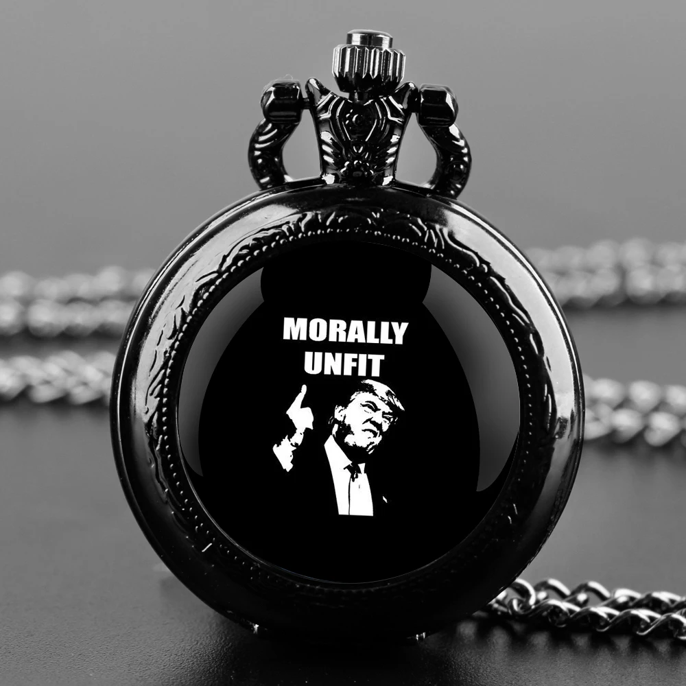 TRUMP 2024 We Won Relógio de bolso - Movimento de quartzo, mostrador redondo, colar de bronze exclusivo, presente de lembrança