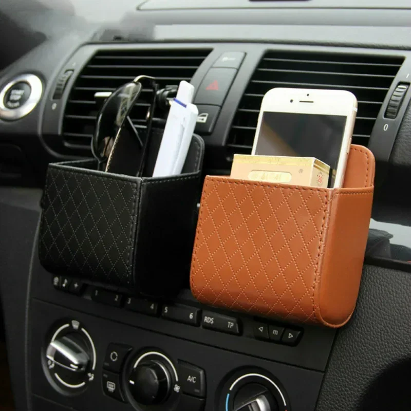 PU Leather Car Storage Bag, Air Vent Dashboard, Tidy Hanging Organizer Box, óculos, suporte do telefone, acessórios do carro, acessórios do carro