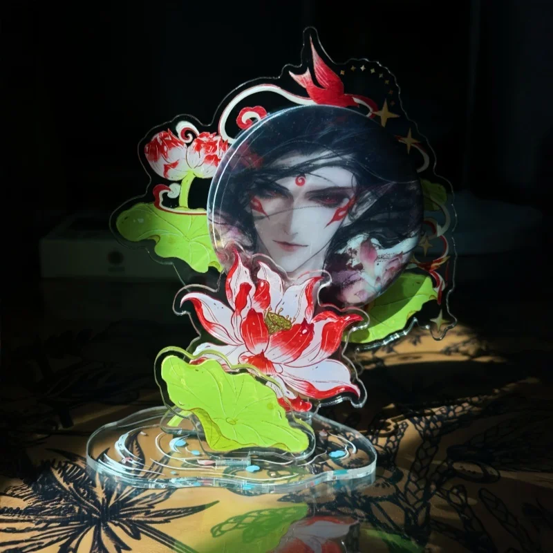 Vintage Chinese Style Acrylic Display Stand, Lotus Fate Bond Series Magnetic Round Pin Storage Case, Oriental Anime Desk Decor