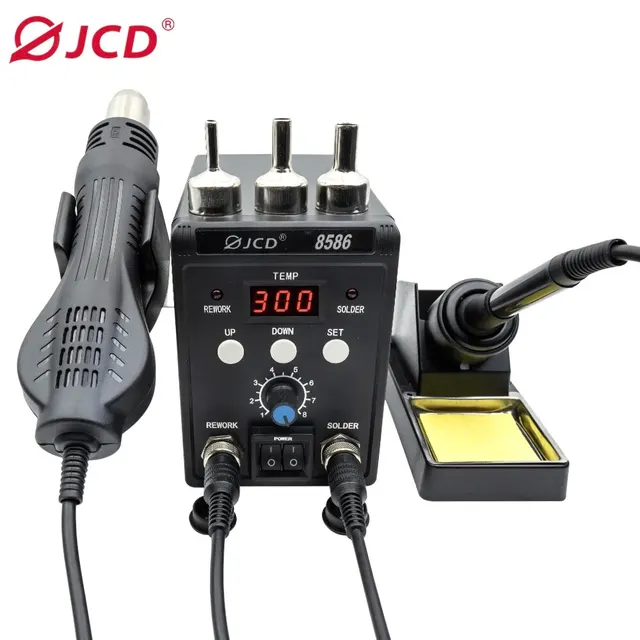 JCD 8586 Stacja lutownicza 2 w 1 Cyfrowa dmuchawa gorącego powietrza ESD Opalarka Spawarka Lutownica SMD Stacja lutownicza Narzędzia