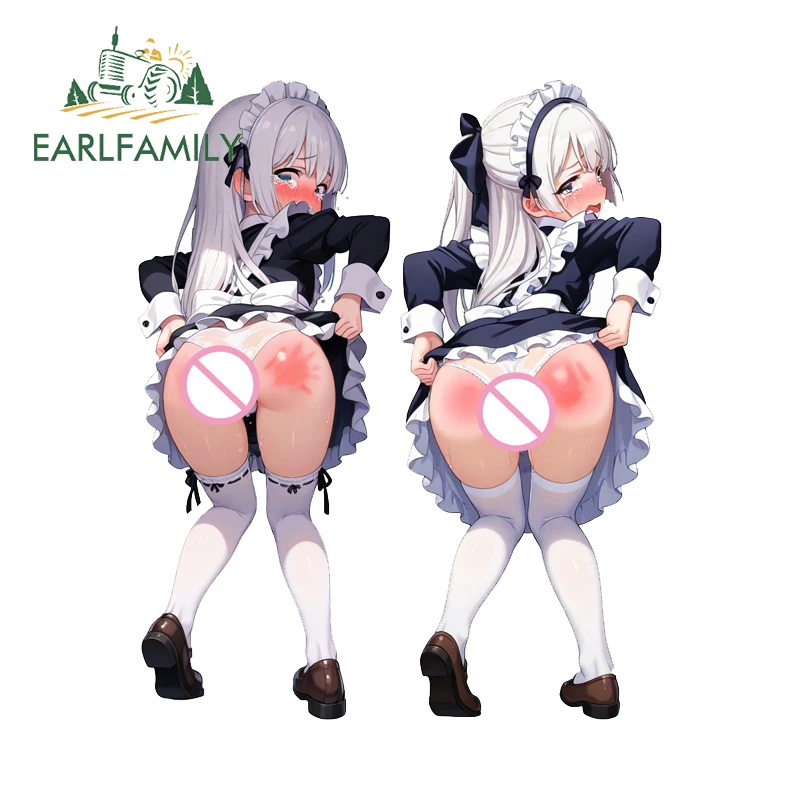 

EARLFAMILY Cute Maid Spanked Car Stickers Original Anime Girls Car Accessories Decal Vinyl JDM Computer Host Windows Decoration