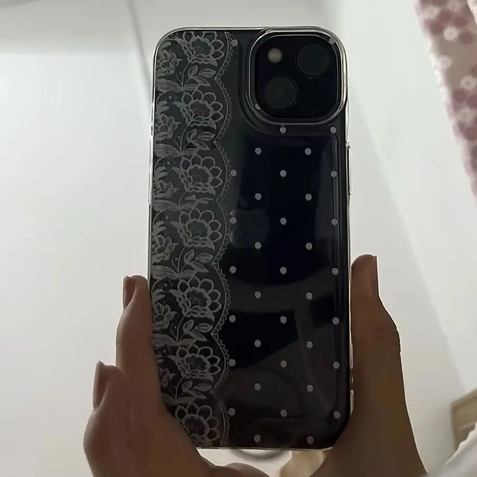 Funda para teléfono con diseño de encaje verde menta y lunares, elegante y versátil, para iPhone 18, 17, 16, 15, 14, 13, 12, 11 PRO, X, XR, MAX, 7, 8 PLUS, MINI.