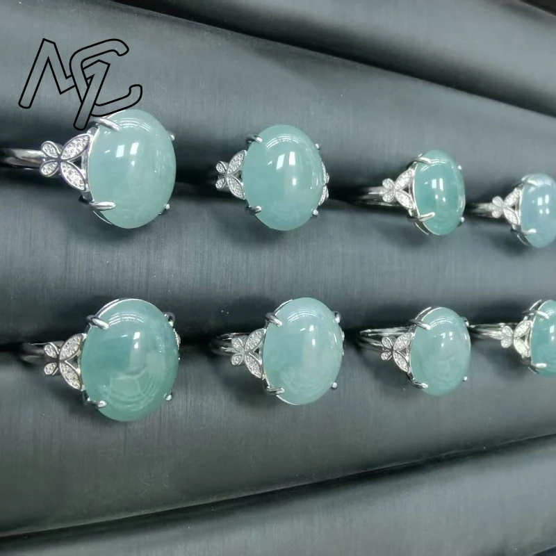 

925 Silver Inlay Burmese Jade Adjustable Butterfly Flower Ring Emerald Rose Natural Green Accessories Women Jewelry Customized
