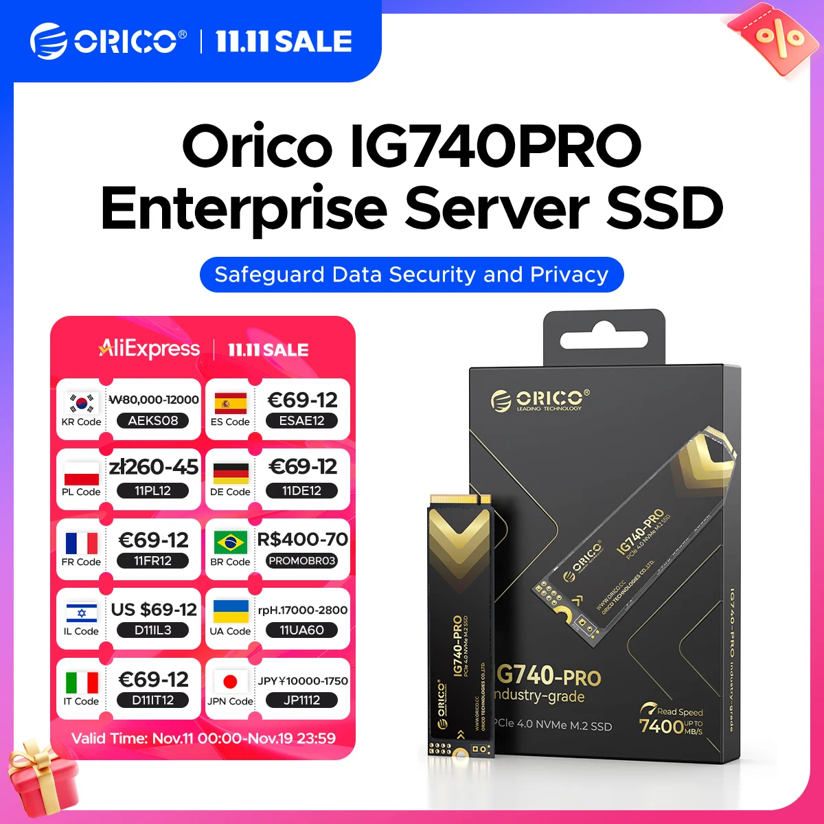 

ORICO NVMe 2.0 Internal SSD Solid State Drive TLC PCIe Gen4 M.2 2280 7450MB/s for High End Computing Workstations PlayStation