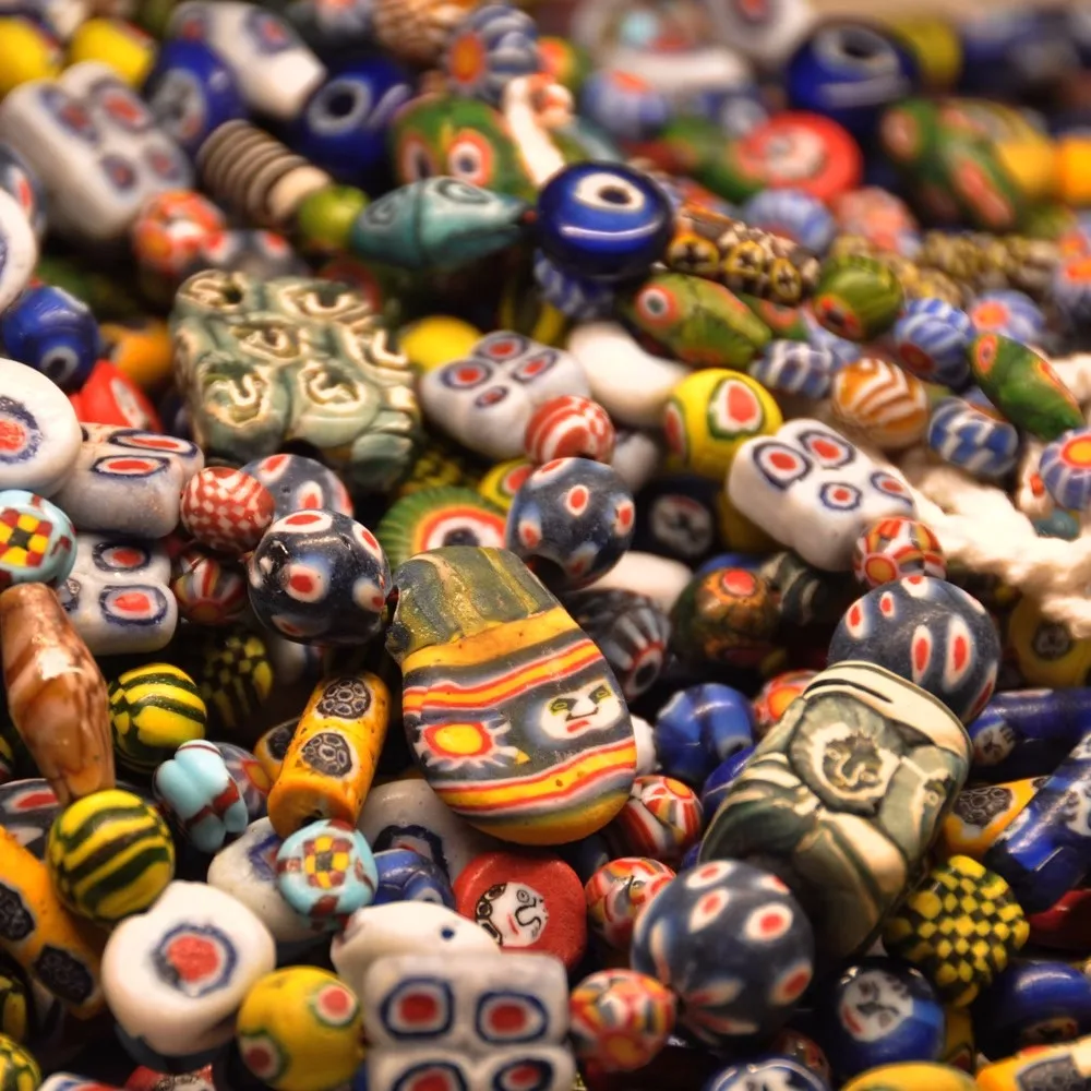 Western Asia Ancient Method Handmade Trade Beads Face Mask Glass Beads Strand Antique Colored Glaze Necklace For Girls TNL488