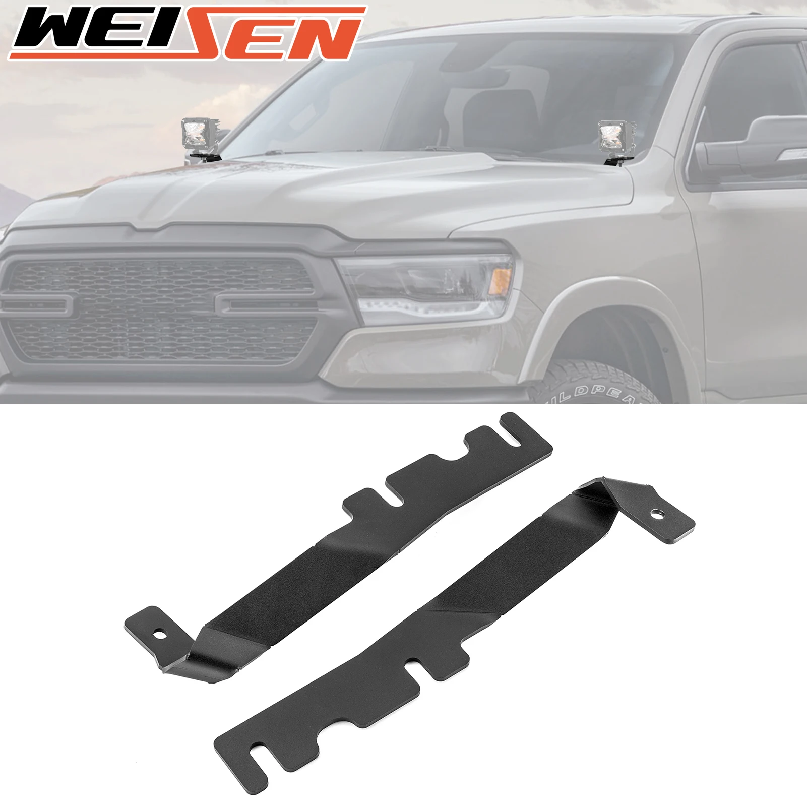 Car Hood Hinge LED Bracket Mount Mounting Fit Auxiliary Offroad LED Pod Light Work Light for 2019-2024 DODGE RAM 1500