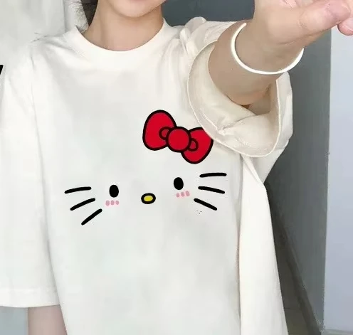 زوجين تي شيرت 2025 جديد مرحبا كيتي قصيرة الأكمام الصيف القطن الخالص موضة الاتجاه Harajuku عادية الأسرة الوالدين والطفل الزي #4