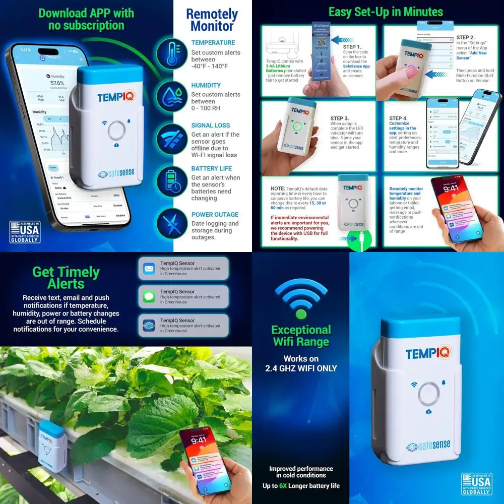 Smart Home WiFi Thermometer & Hygrometer - Monitor Temperature and Humidity for 2nd Homes, Rentals, Pets, Appliances, and More