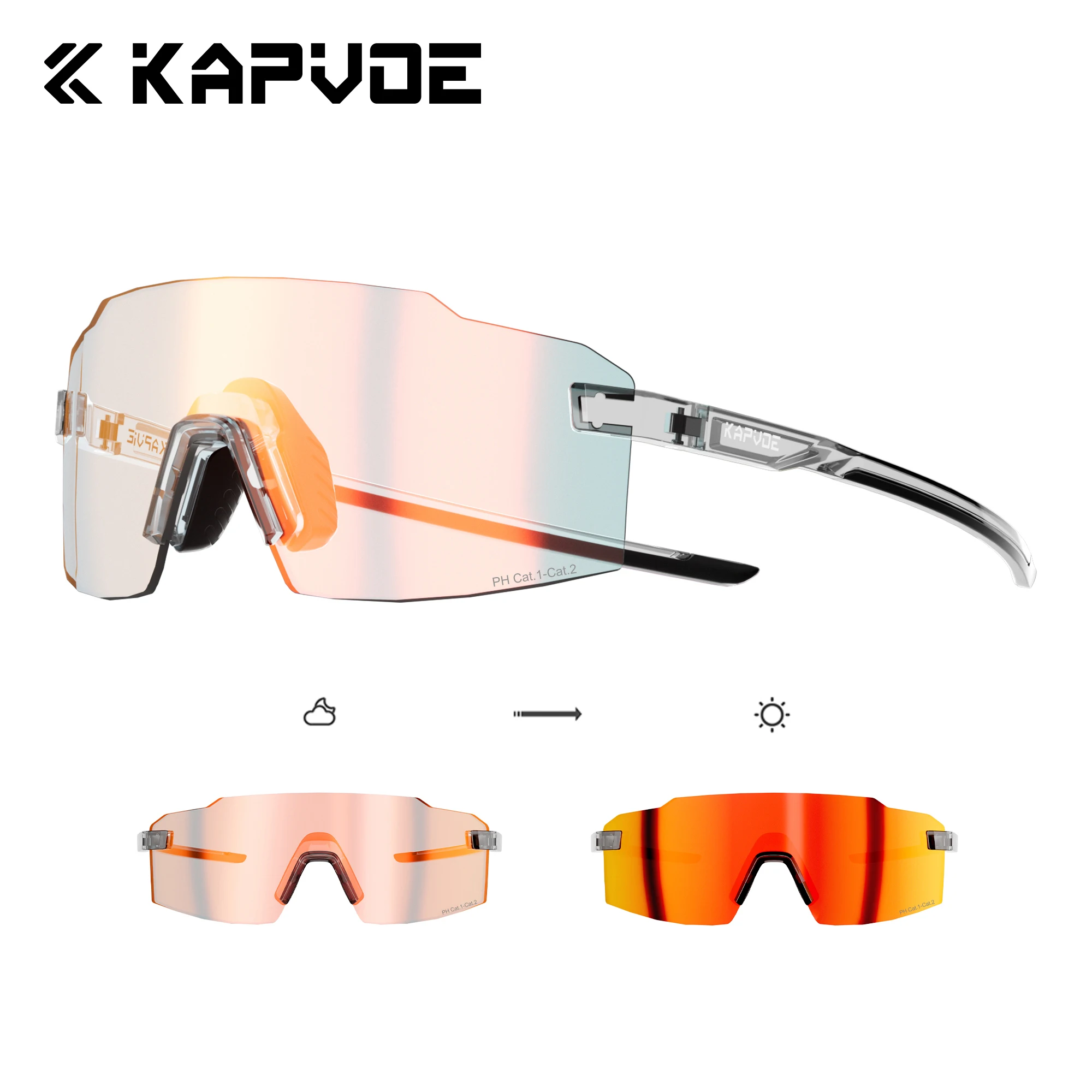 Kapvoe Modische Sonnenbrille für Herren, photochrome Laufbrille, leichte Fahrradbrille, Fahrradbrille für Damen, UV400, Wanderbrille