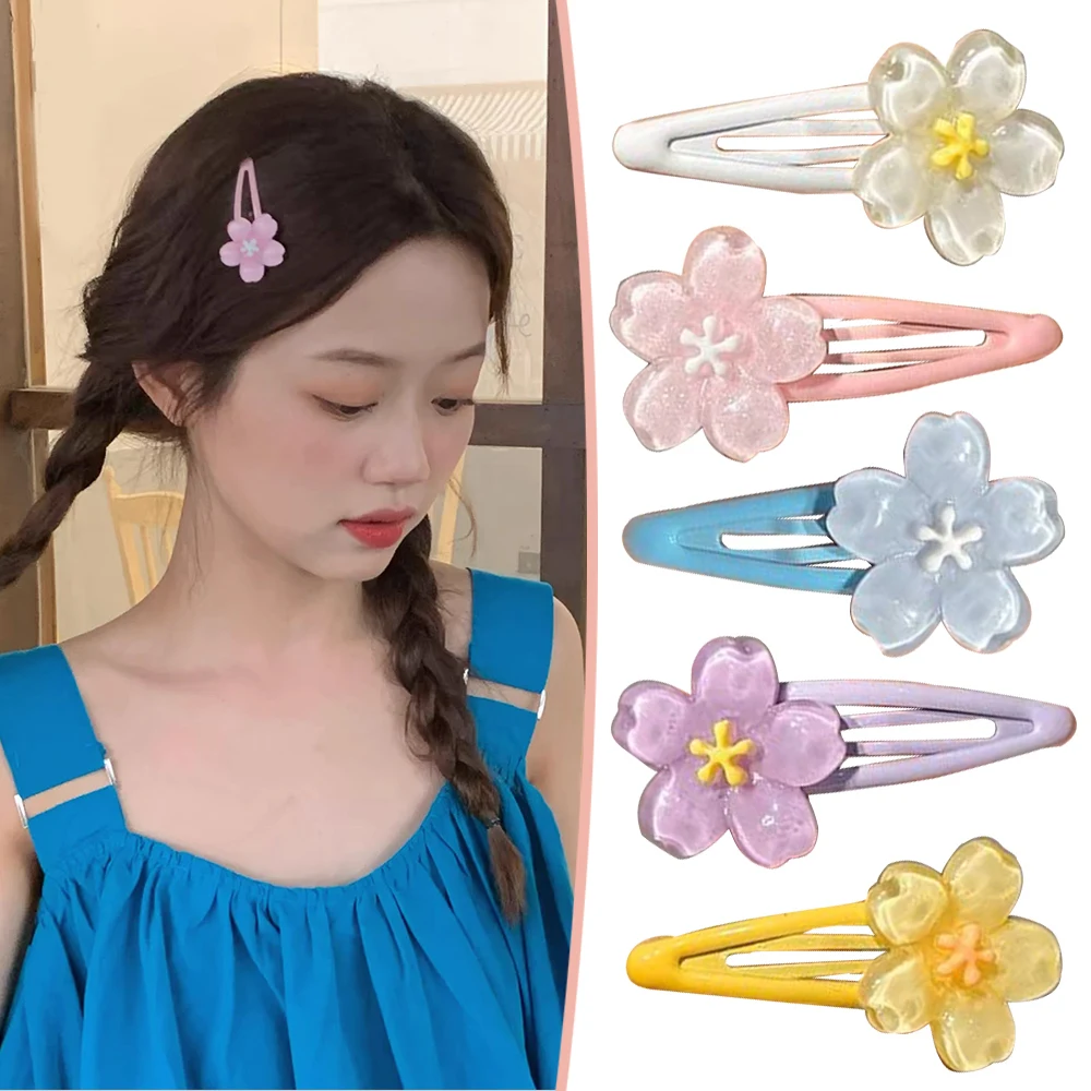 Anime Card Captor Sakura Cute Pink Creamy Flower BB Hairpin Jelly Cherry Blossom Side Hair Clip Girl Headwear Ornament Gift