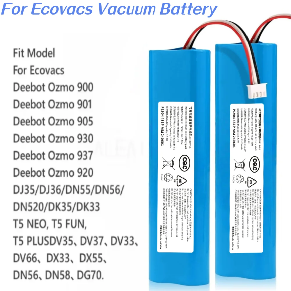 

14.4V 3500mAh Rechargeable Li-ion Battery Spare for Ecovacs Deebot N8 N8+ Ozmo 900 Home Vacuum Robot.