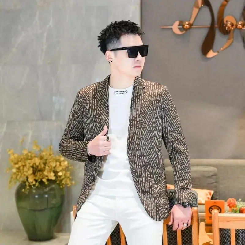 

Men's Casual Blazer Spring Autumn New Fashion Printed Tailored Coat Korean Style Slim Fit Outerwear