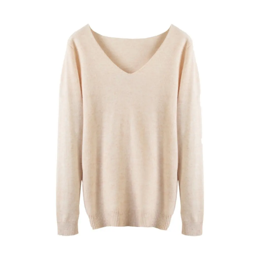 

Women's Autumn Sweater V-Neck Low Collar Long Sleeve Wool Base Shirt Fashionable Export Quality Top for Generations