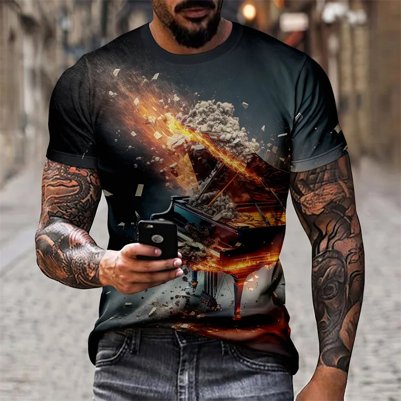 3D Print Instrument Music T-Shirt For Men Colorful Art Party Pattern T Shirts Summer Casual Short Sleeves O-Neck Tops Loose Tees