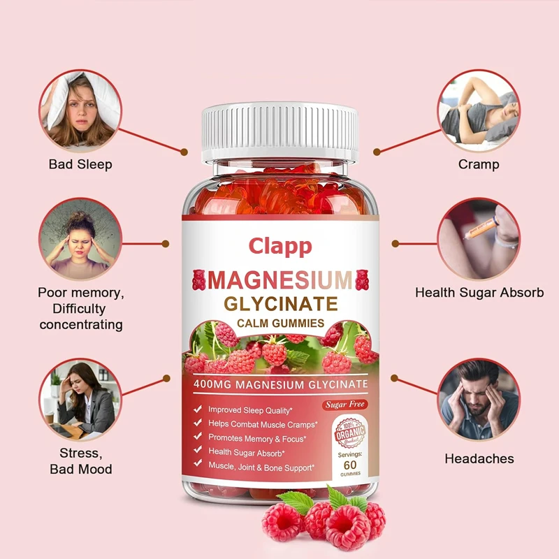 

Glycine Magnesium Gummies 400mg - Sugar Free Magnesium Potassium Supplement for Adult Calm and Sleep -60 Raspberry Gummies