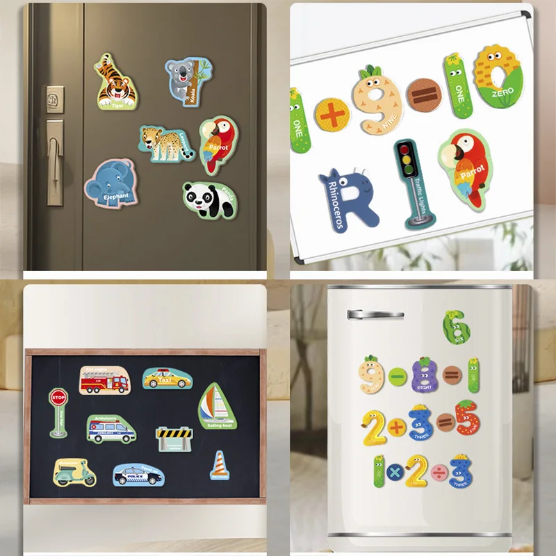 Magnetic Cognitive Matching Puzzle Letters Numbers Animal Vehicle Refrigerator Sticker Educational Toys For Children Kids