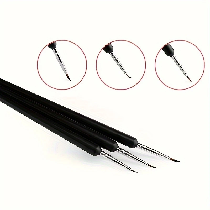 Precision 3pcs Nail Art Brushes Set - Fine Line Brushes in Various Sizes - Paint Brush Kit for Crafts and Sculpture Painting