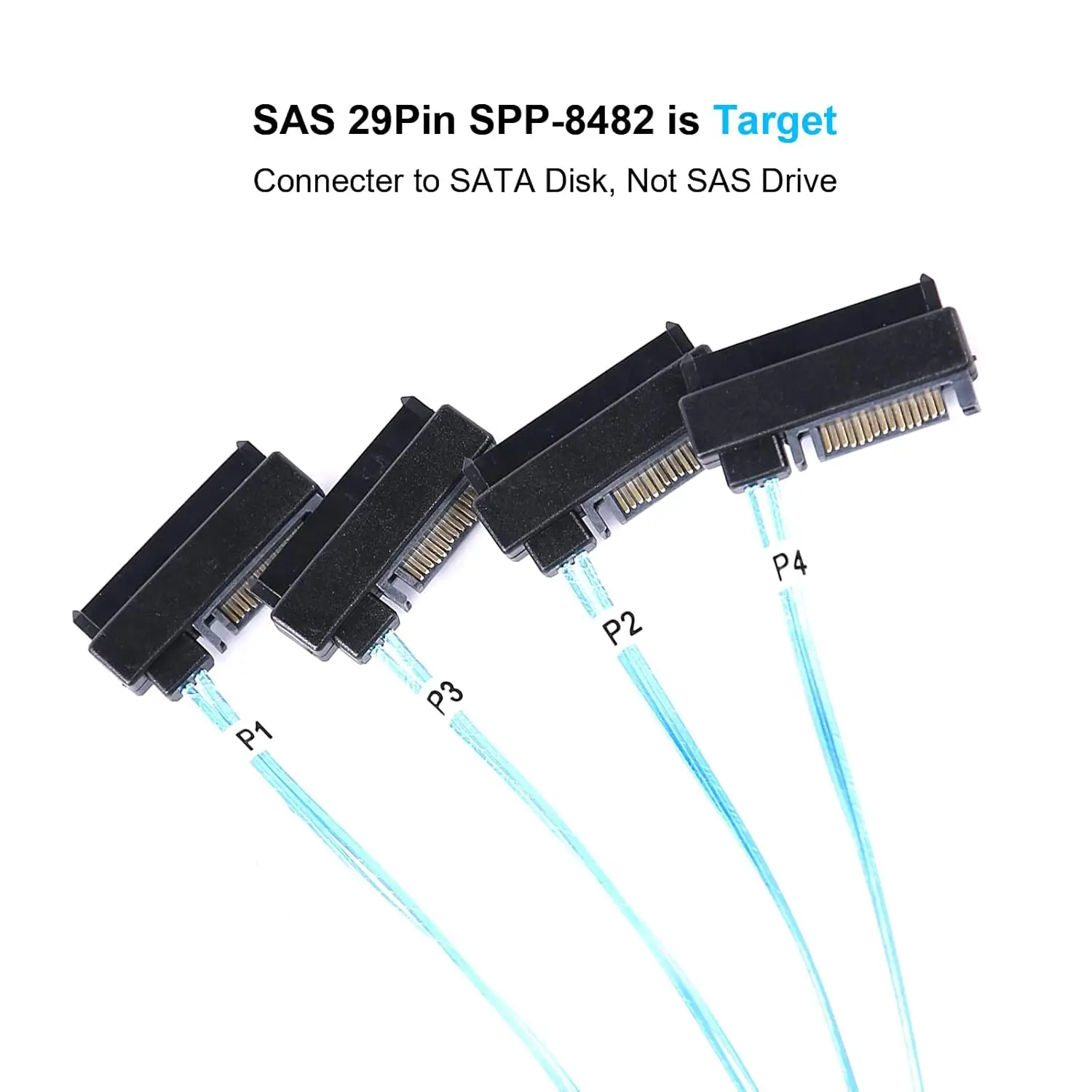 Mini-SAS to SAS Cable, SFF-8643 to SAS SFF-8643 & 8087 to SFF-8482 Connector 4X SAS 29Pin SFF-8482 with SATA Power Adapter Cable