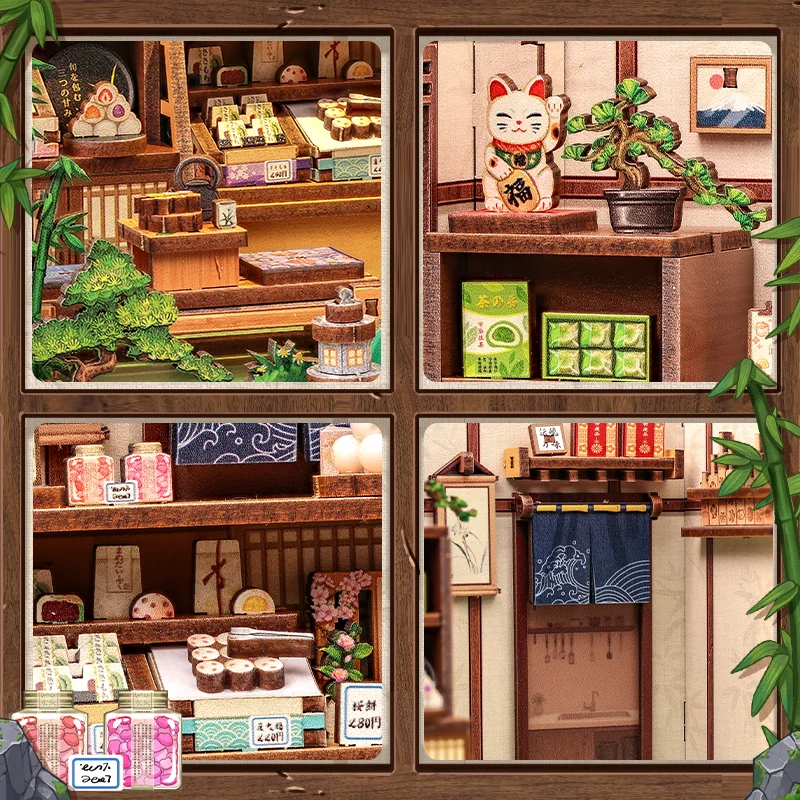 CUTEBEE Casa de muñecas de madera, Kit de rincón de libros, modelo de casa en miniatura con luz Led Kanmi-dokoro Kurihara para Idea de regalo de Navidad