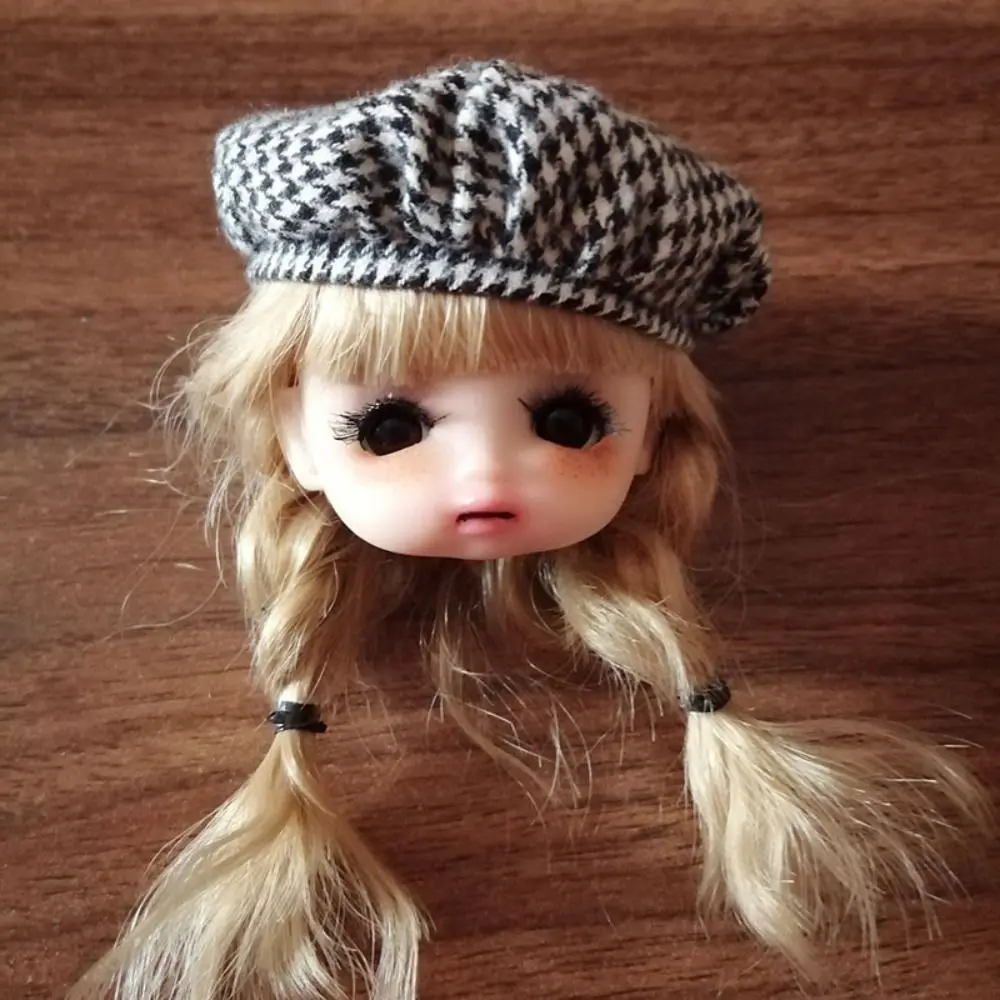 Plush 1/12 BJD Dolls Beret Hat DIY Accessories Kids DIY Gift Toys Dolls Decor Accessories Plaid Doll Winter Hat Children