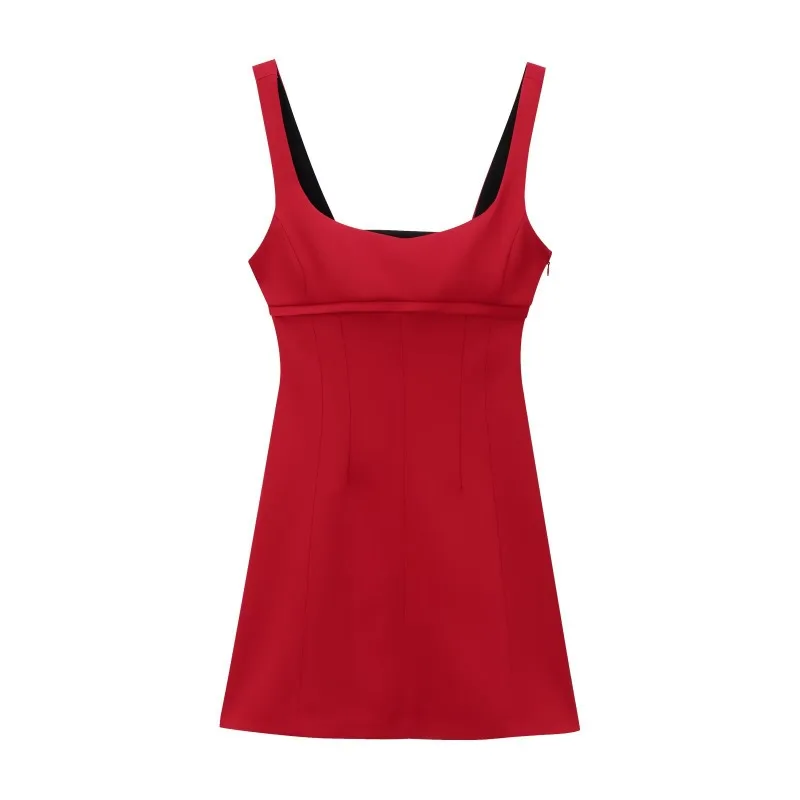 Women Backless Mini Red Party Dress Spring New Fashion Back Hollow Design Silk Satin Sleeveless Dress for Women Retro Vestidos
