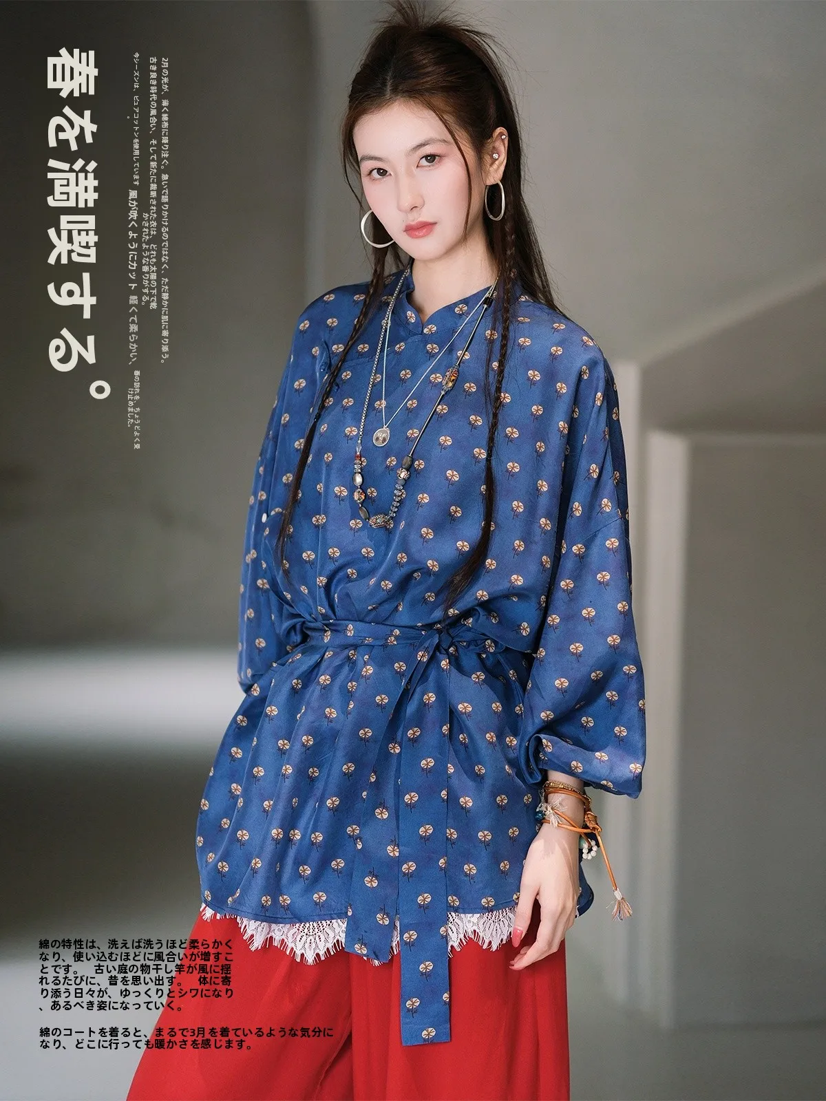 

Новая женская шелковая рубашка в китайском стиле с длинным рукавом, повседневная, весенняя, свободного кроя, на пуговицах, с цветочным принтом