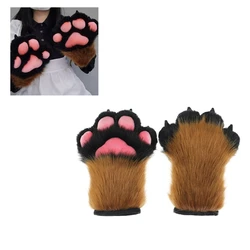 Guantes de garra de pata de perro y Lobo para adultos, accesorios de disfraz, Cosplay, felpa peluda, mitones de dedo completo, DXAA