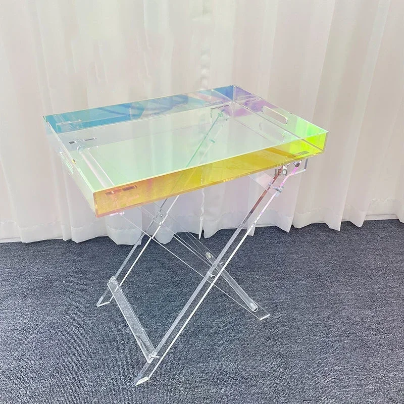 Portable Folding Acrylic Transparent Colourful Luxury Coffee Table Bedside Table Sofa Side Fashion Rack Storage Props Shooting