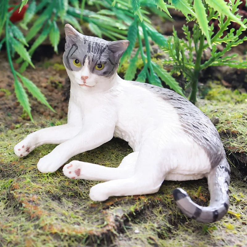 Bionic Pet Cat Ornament Gray and White Kitten Model Desk Cats Decoration Craft
