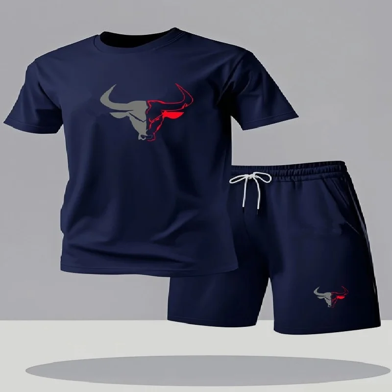 

Fashionable summer men's round neck short sleeved T-shirt and shorts two-piece outdoor casual sports men's short sleeved set