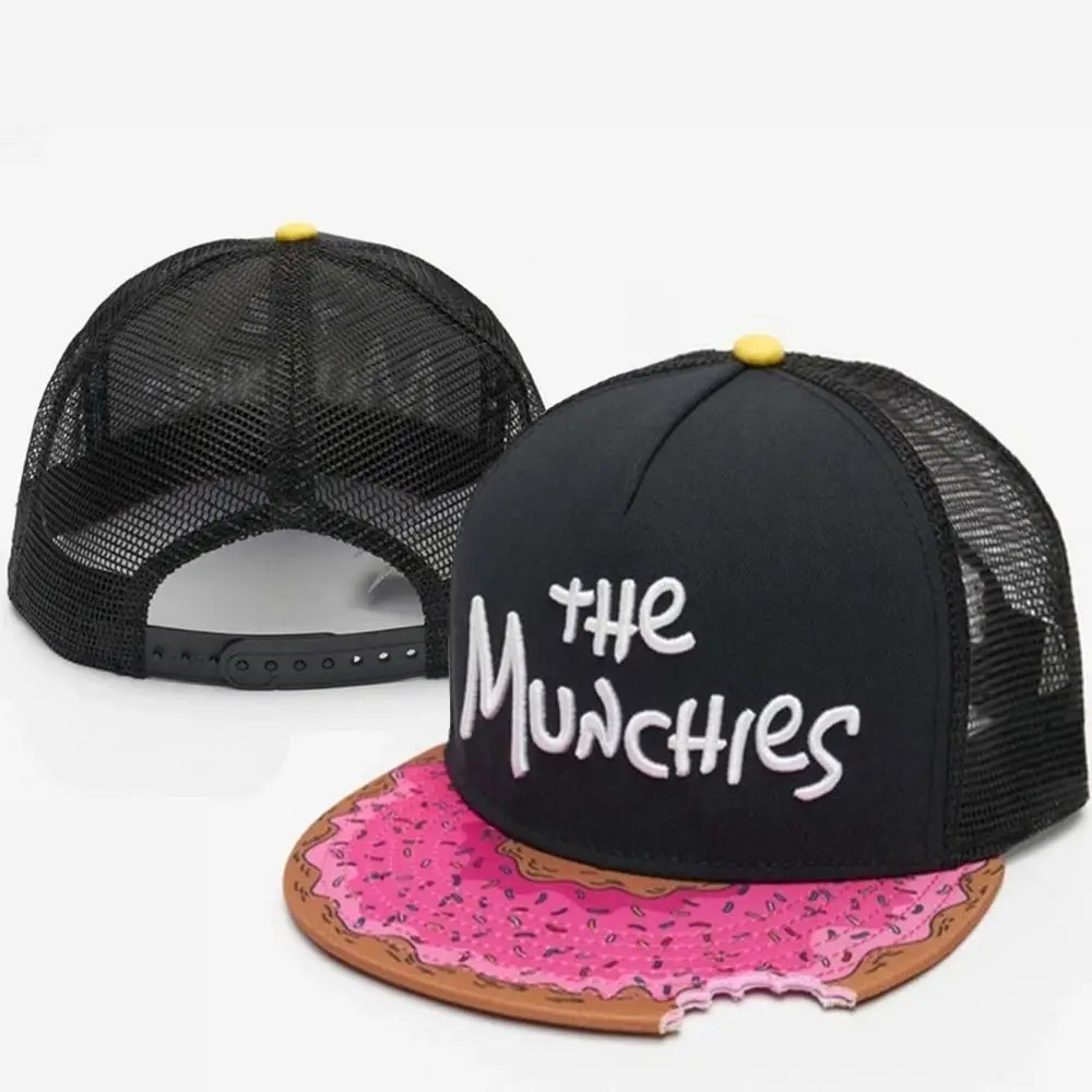 

Adjustable Donut Embroidery Baseball Cap Korean Style Hip-hop Letter Embroidery Flat Brim Hat Pizza Cotton