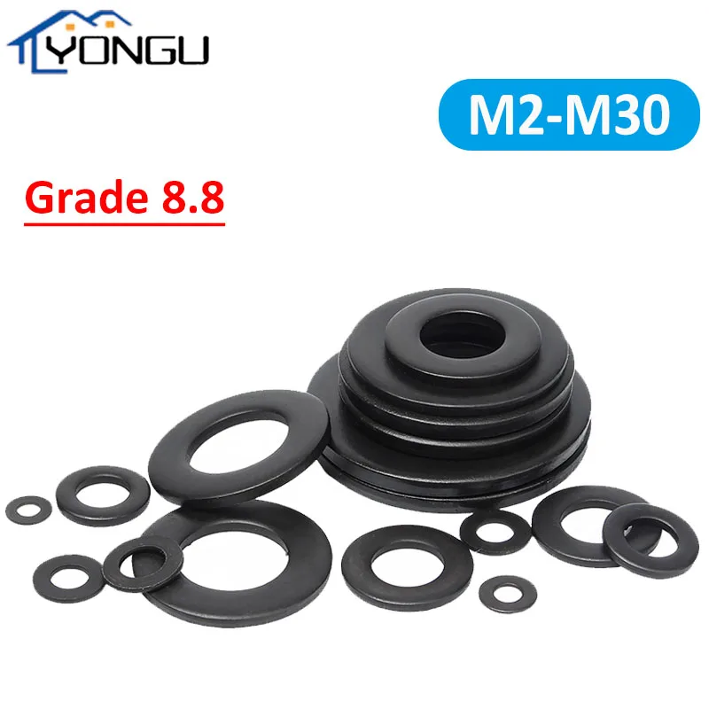 Black Grade 8.8 High Strength Steel Flat Washer Thickened Plain Gasket Round Pad M2 M2.5 M3 M4 M5 M6 M8 M10 M12 M14 M16 M18-M30