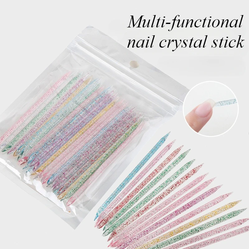 New 50 Pieces Reusable Double-head Crystal Cuticle Pusher Cuticle Removal Tool Nails Pedicure Care Drill Stick Tools