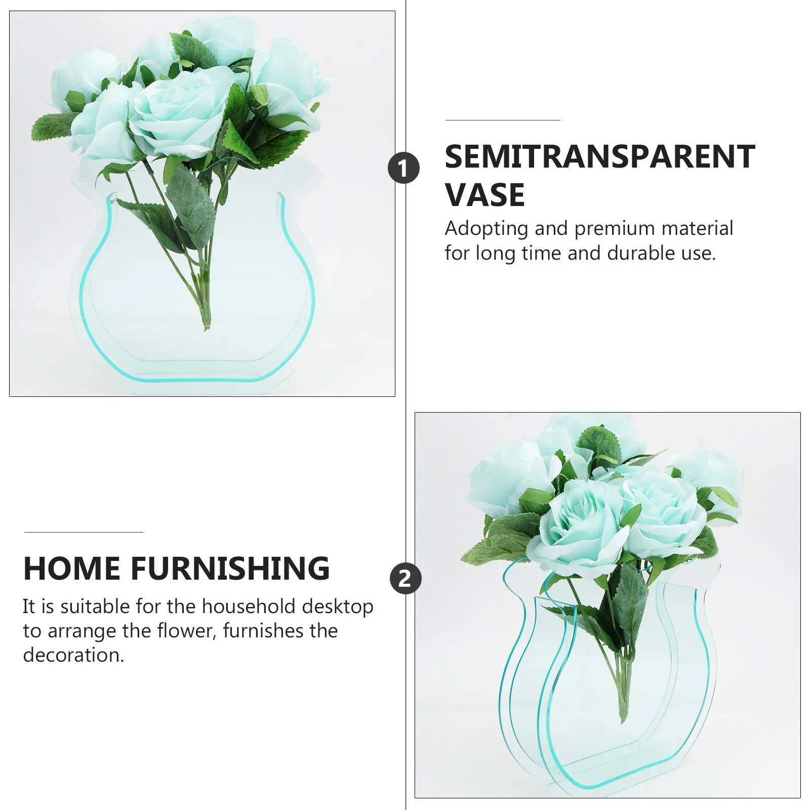 1Pcs Acrylic Flower Vase Semitransparent Blue Creative Home Decorative Hydroponic Plants Pot Desktop Flower Arrangement Ornament