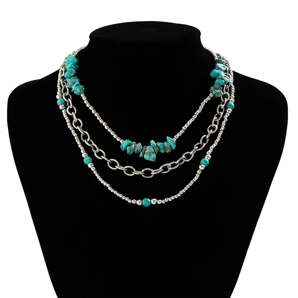 3Pcs/Set Multilayer Turquoise Natural Choker Necklace for Women 2023 Fashion Rice Bead Necklace Party Jewellery Gifts