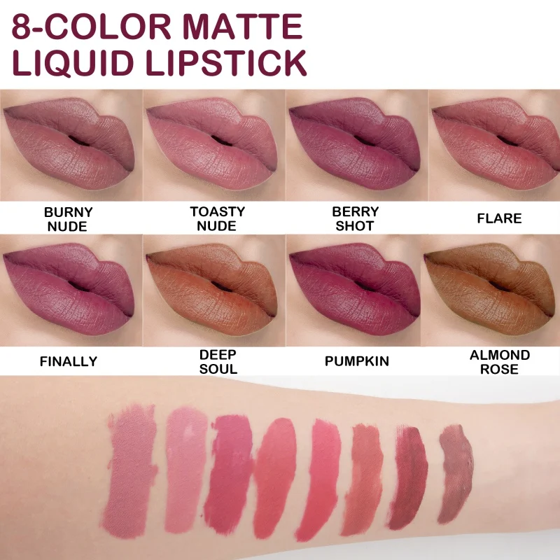 8Pcs/Set Silky Smooth Liquid Lipstick Moisturizing Matte Smooth Waterproof Long Lasting Makeup Waterproof No Fade Maquiagem Gift