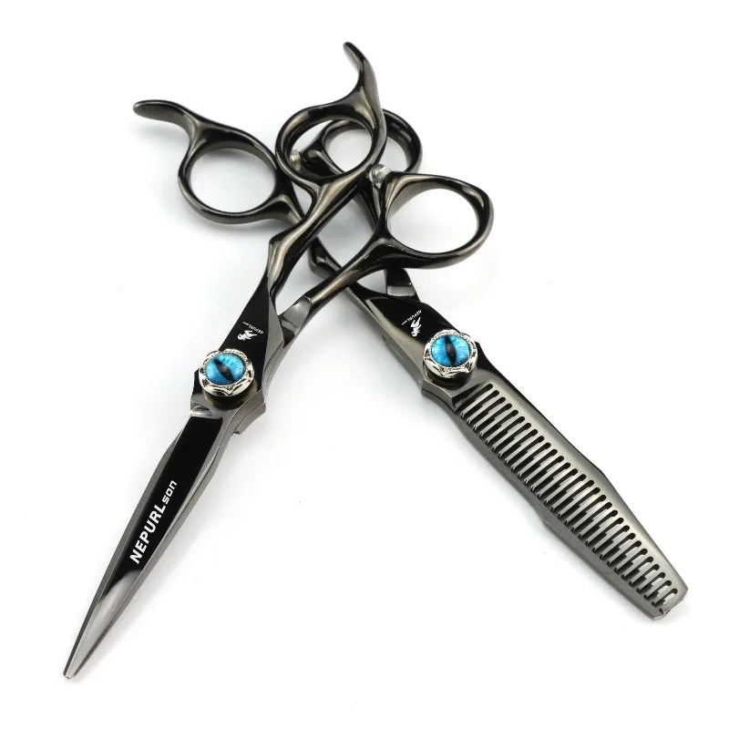 NEPURLson JP440C 6.0-inch black Devil's Eye screw hair scissors Handcrafted with high-end steel sharp beauty  right hand