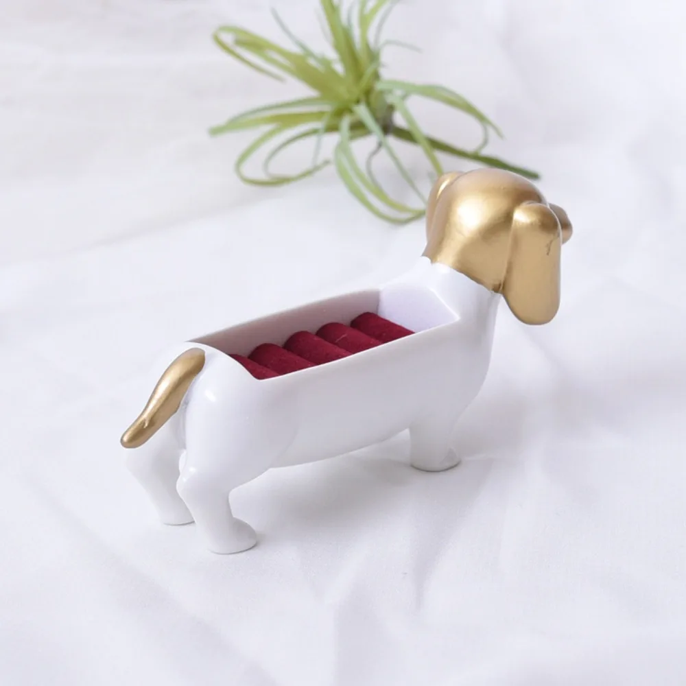 Cute Dogs Dachshund Dog Ring Box Animal Rings Holder Puppy Jewelry Display Stand Creative Ornaments Ring Storage Rack Household