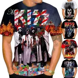 Summer Men's Fashion Hip Hop Punk Personality Short Sleeve T Shirt American Rock/Heavy Metal Kiss Band 3D Print Music T Shirt