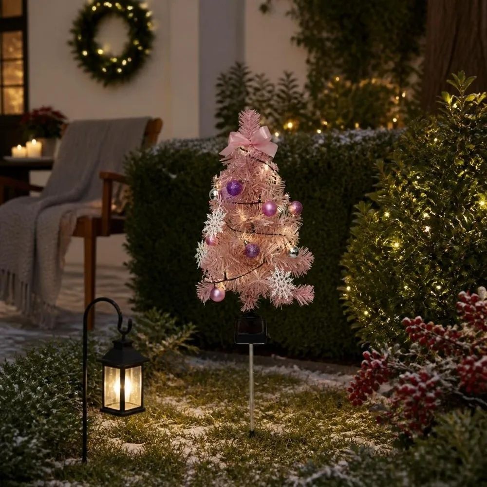 Realistic Solar Christmas Tree Lights Waterproof Cordless Landscape Lawn Lamp Creative Ground Mounted Garden Solar Lights Yard