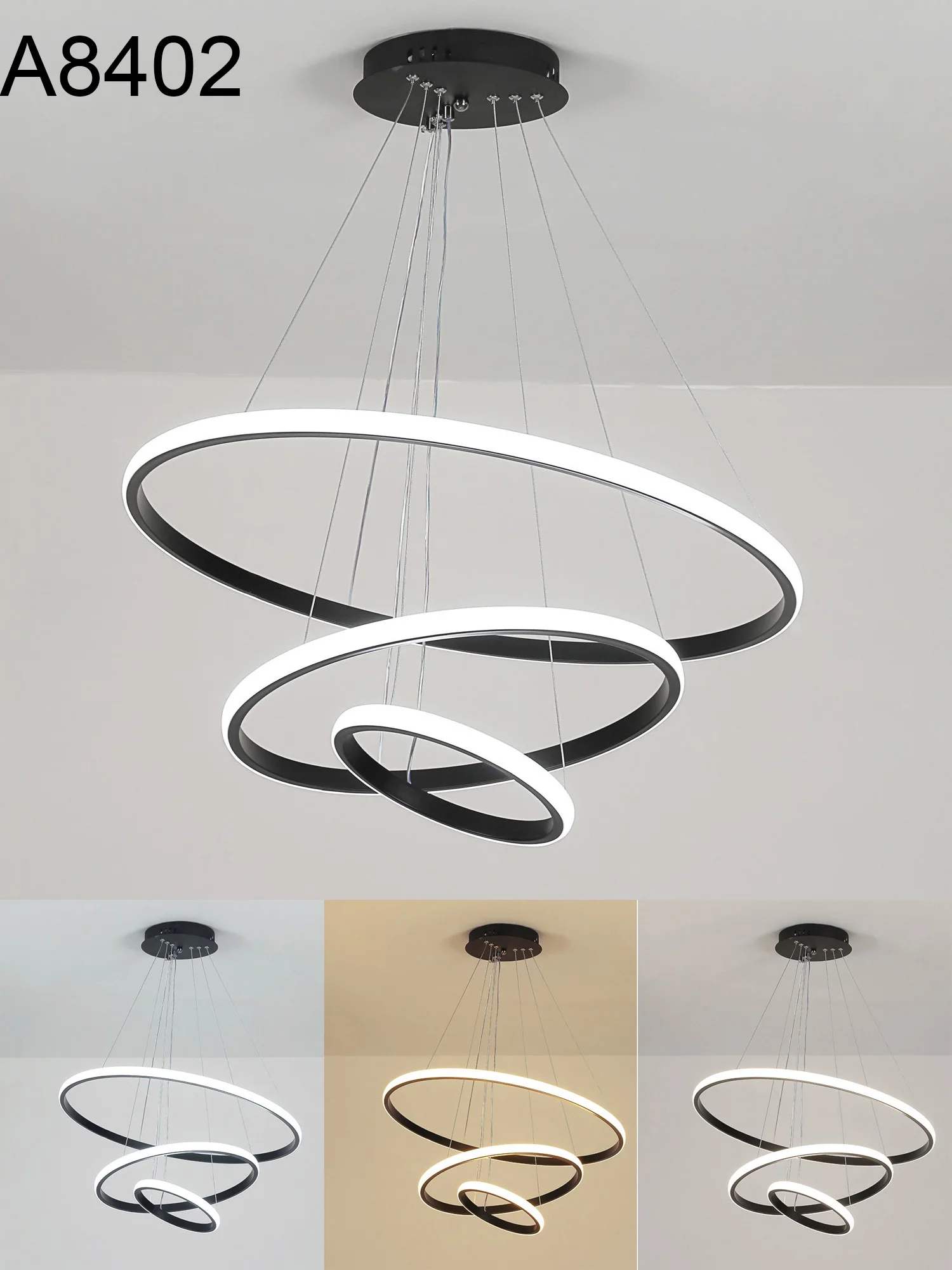3-ring hanglampen, moderne ronde dimbare hanglamp verstelbare plafondlamp voor keuken eetkamer woonkamer