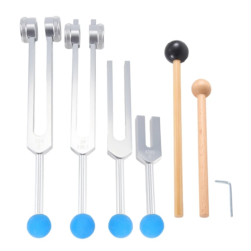 4Pcs Tuning Fork Set(128Hz, 136.1Hz, 528Hz, 4096Hz), For Healing Chakra,Sound Therapy,Reliever Stress