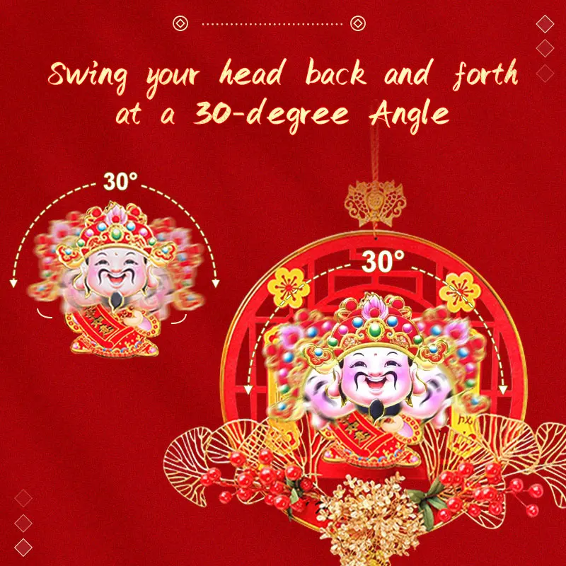 Chinese New Year Decoration Shaking Head God Of Wealth Pendant Spring Festival Hanging Ornament for Front Door Wall Home Decor