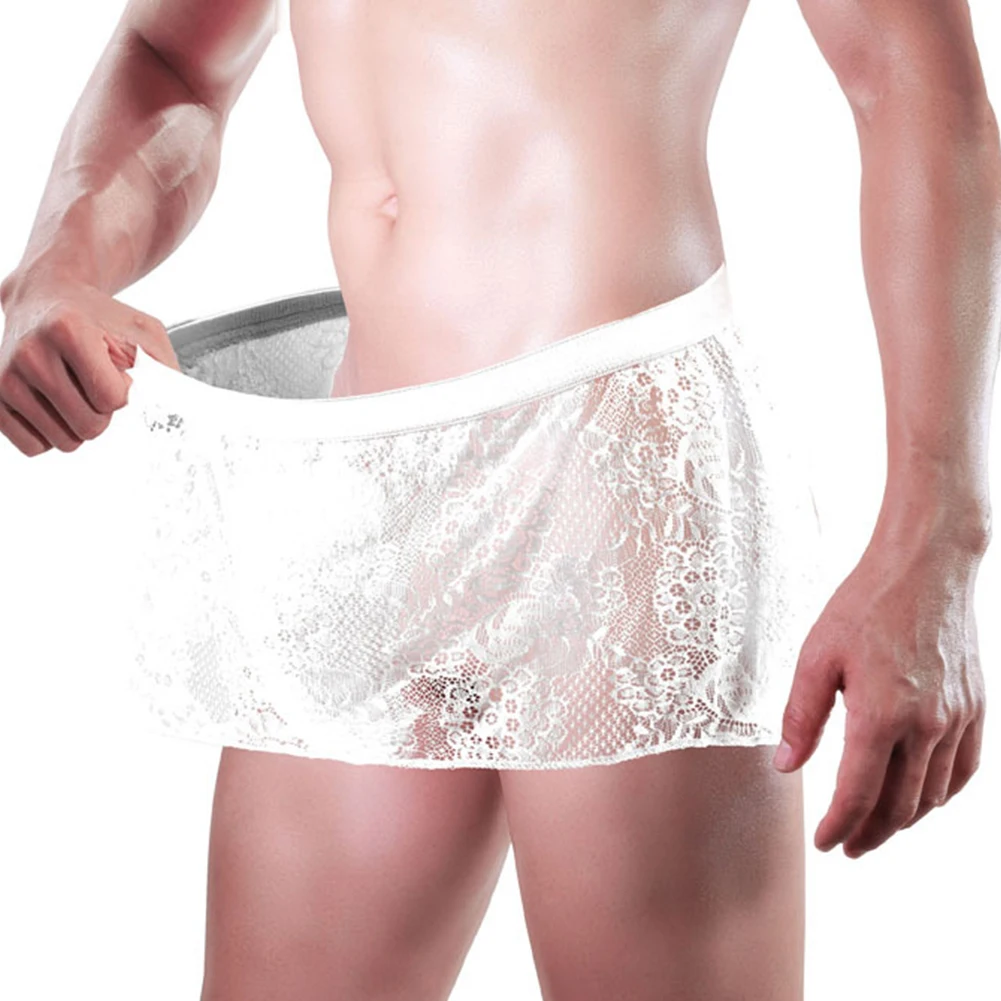 Sissy Gay-bóxer de encaje para hombre, ropa interior con bolsa convexa en U, Tanga transparente, bragas elásticas transpirables