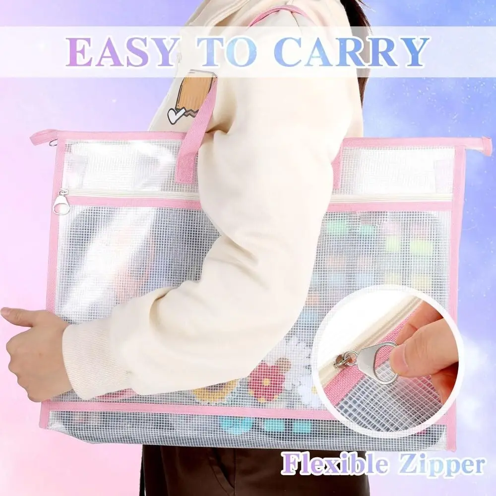New with Zipper and Handle A3 Project Bag Mesh PVC Large Capacity Mesh Art Bag Thickened Waterproof Storage Bag Office Supplies