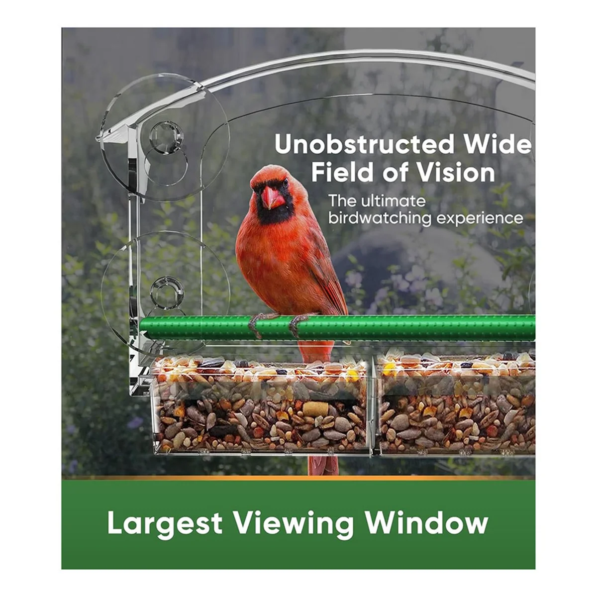 وحدة تغذية طيور نافذة جديدة مع 4 أكواب شفط قوية، وحدة تغذية طيور نافذة شفافة للخارج، بيت طيور أكريليك للنافذة