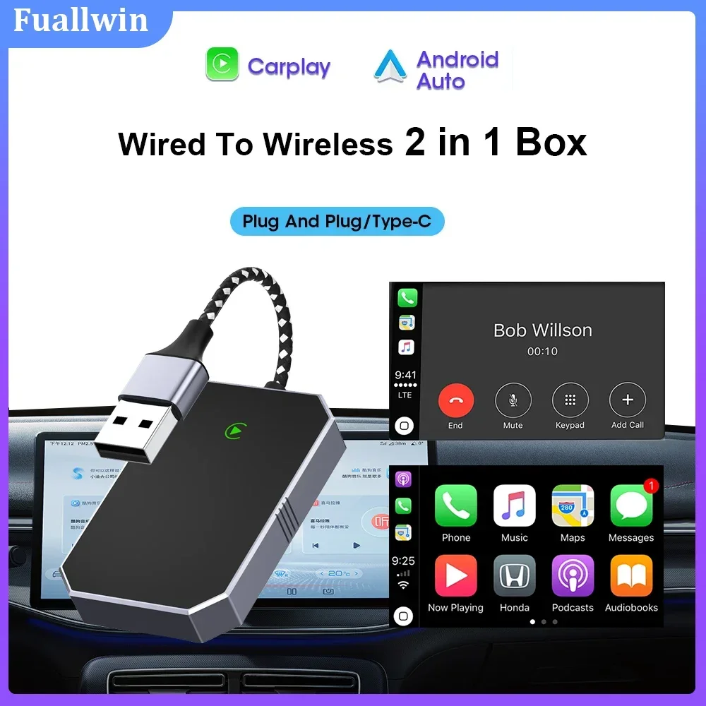 

2in1 For apple android auto wireless carplay Adapter USB mini WiFi carplay Adapter Fast Connect Universal Type-c port