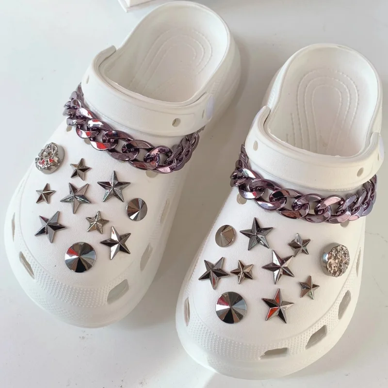 

20 PCS/lot Shoe Charms Decoration Buckle Pins Black advanced sense pentagram Pins DIY Combiation for croc Friend Gift