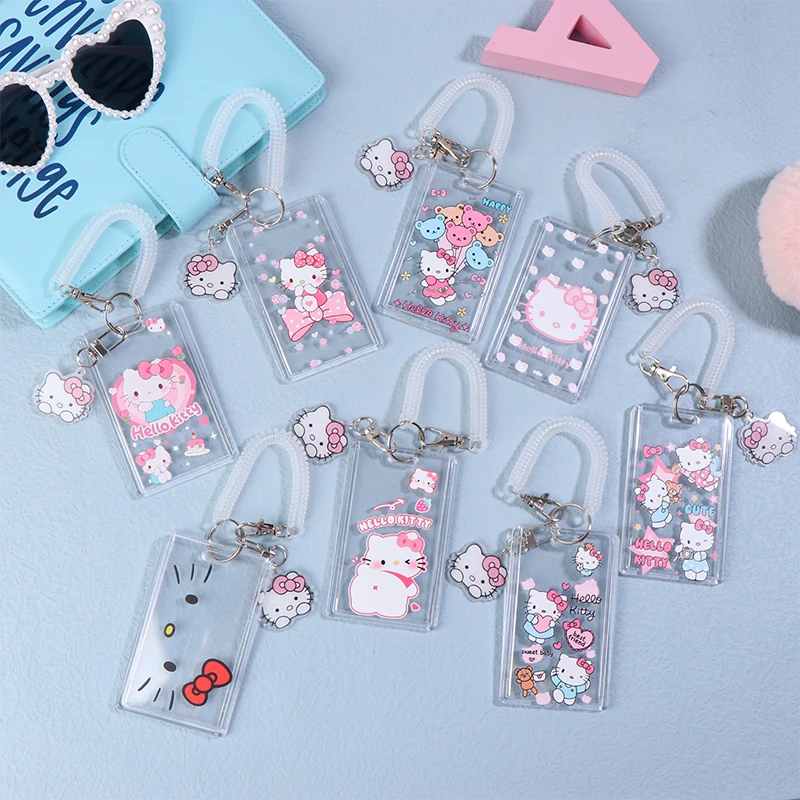 Kawaii Hello Kitty Transparent Card Holder Clear Photo Cover Cartoon Badge Credit Card Case Keychain ID Card Cover Case