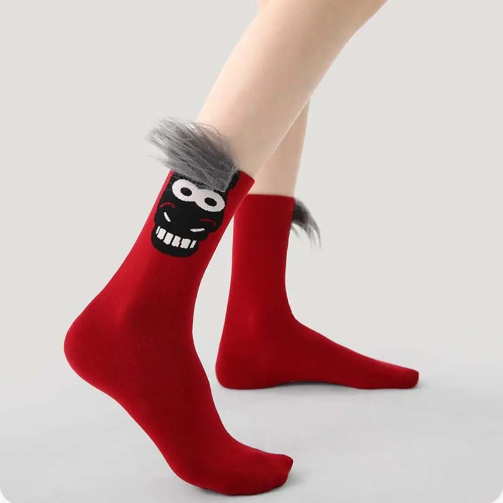 

Удобные хлопковые новогодние носки с героями мультфильмов, зима-осень, годовые носки зодиака, забавные красные женские носки до середины икры